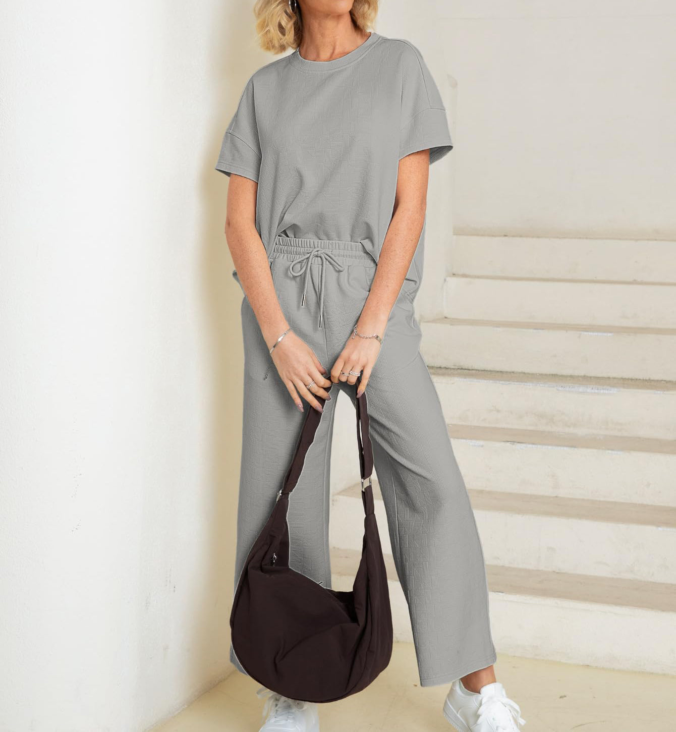 Eaksone - Casual short-sleeved loose top and wide-leg pants suit