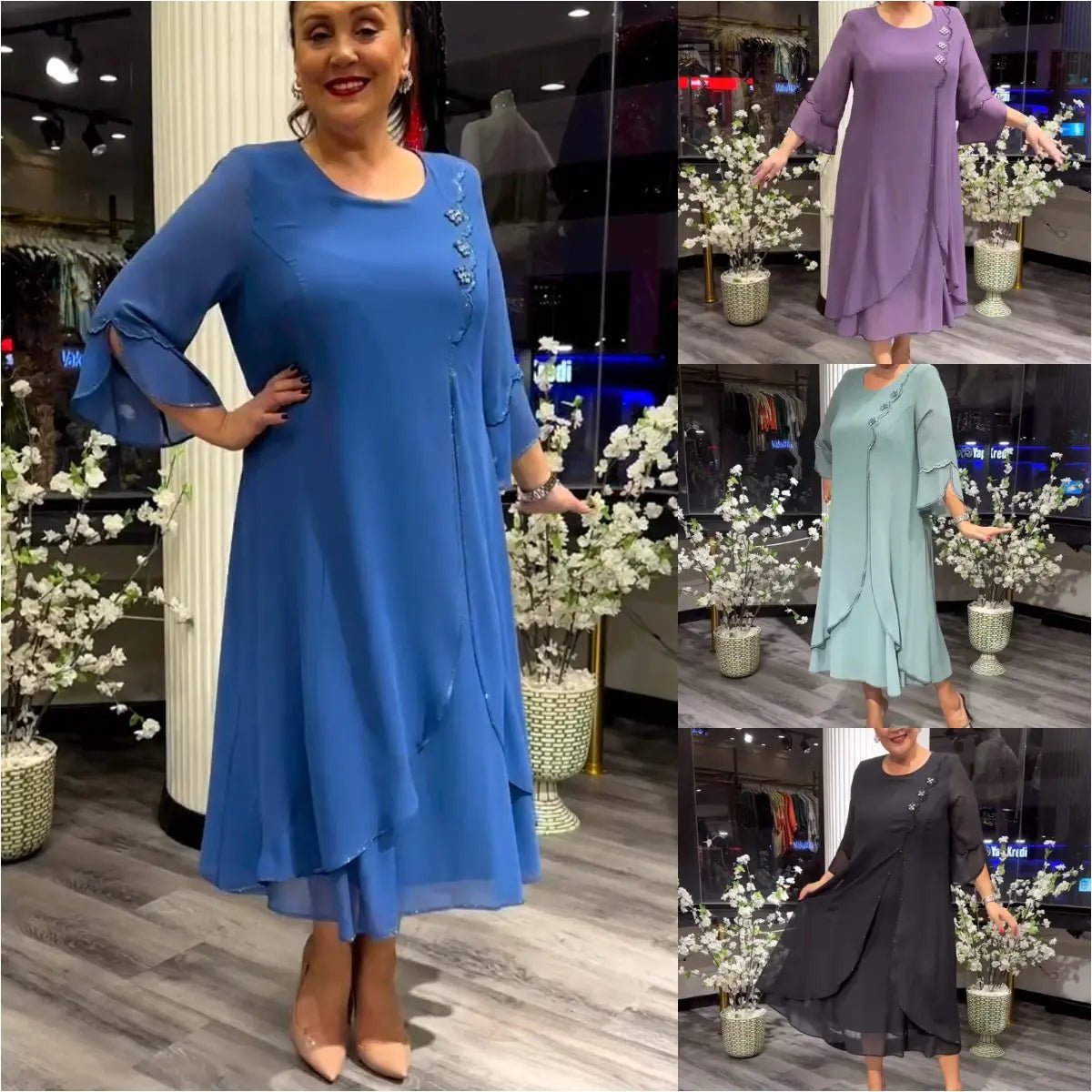Eaksone - Women's chiffon solid color loose dress