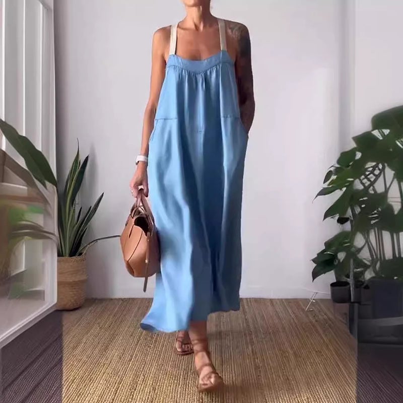 Eaksone - Women's Simple Cotton Linen Sling Dress