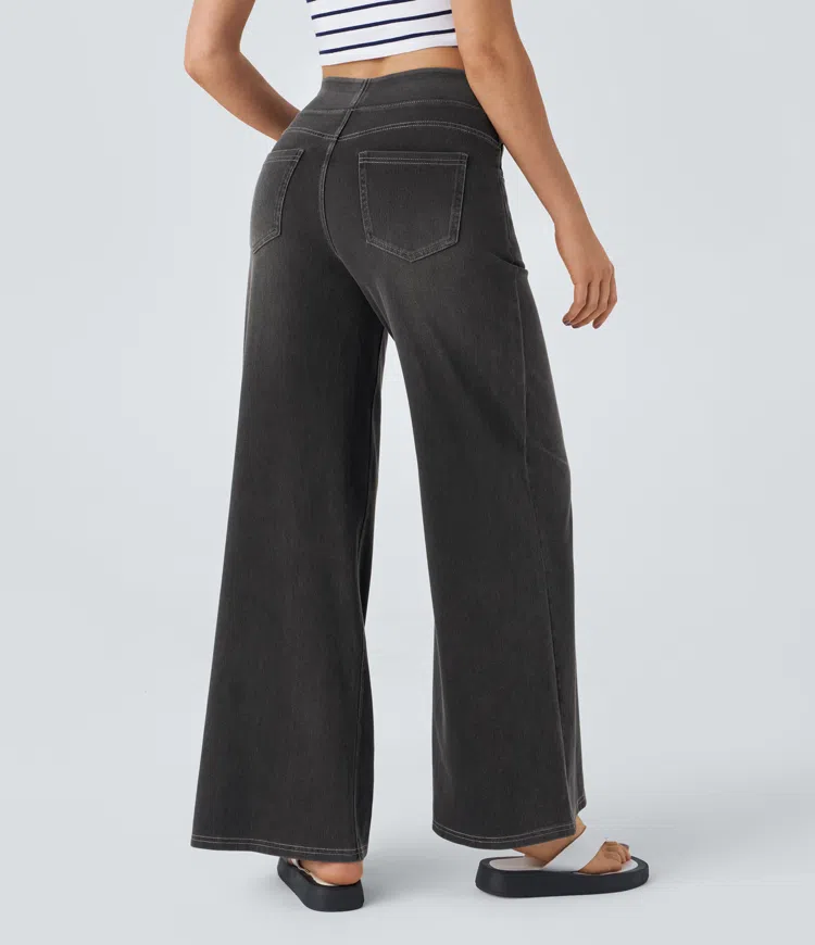 Eaksone - Super Stretch High-Waisted Wide Leg Jeans