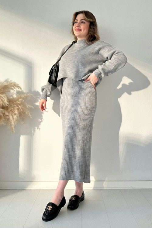 Eaksone - Short Sweater Knit Dress Set