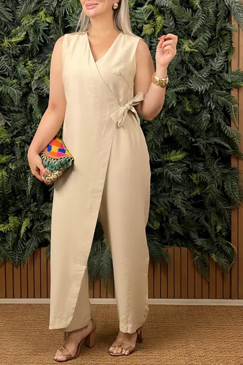Eaksone - women's casual v neck cross strap jumpsuit