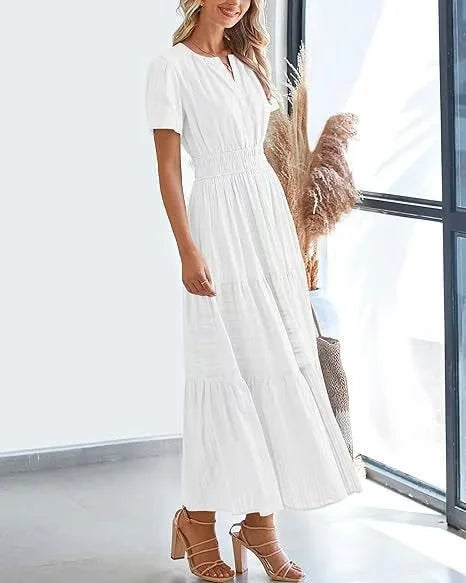 Eaksone - v-neck pleated puff sleeve dress black
