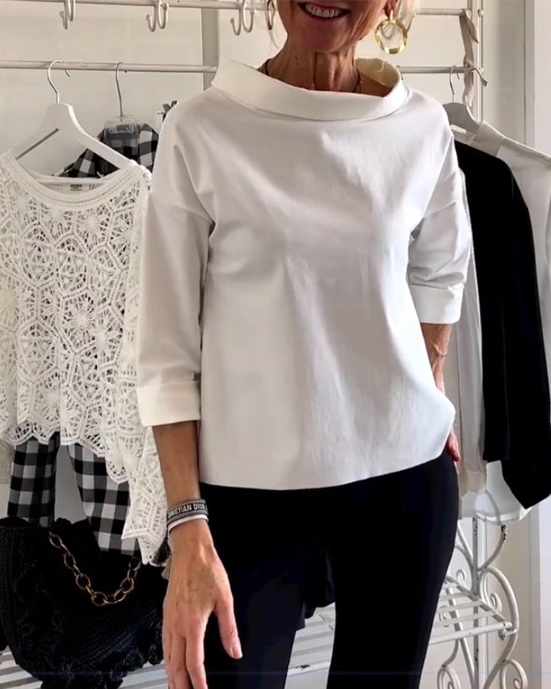 Eaksone - Casual Wide Lapel Turtleneck Top