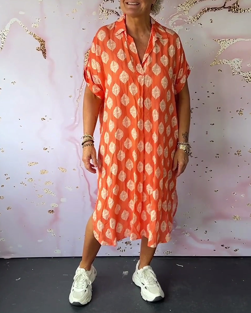 Eaksone - Loose lapel printed shirt dress