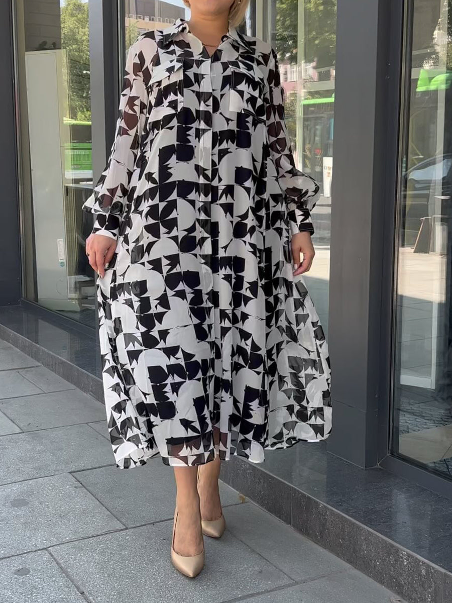Eaksone - Classic Black White Shirt Dress