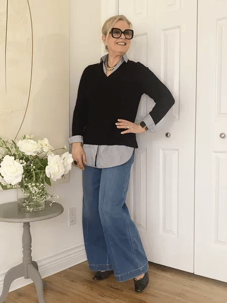 Eaksone - Vintage style sewn front wide leg jeans