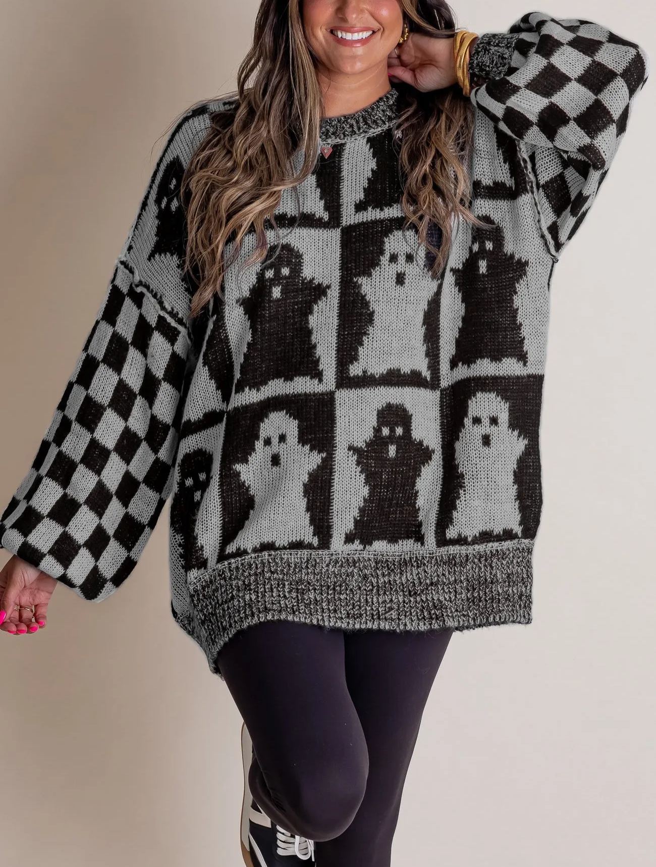 Eaksone - Women's Halloween Checkered Sweater
