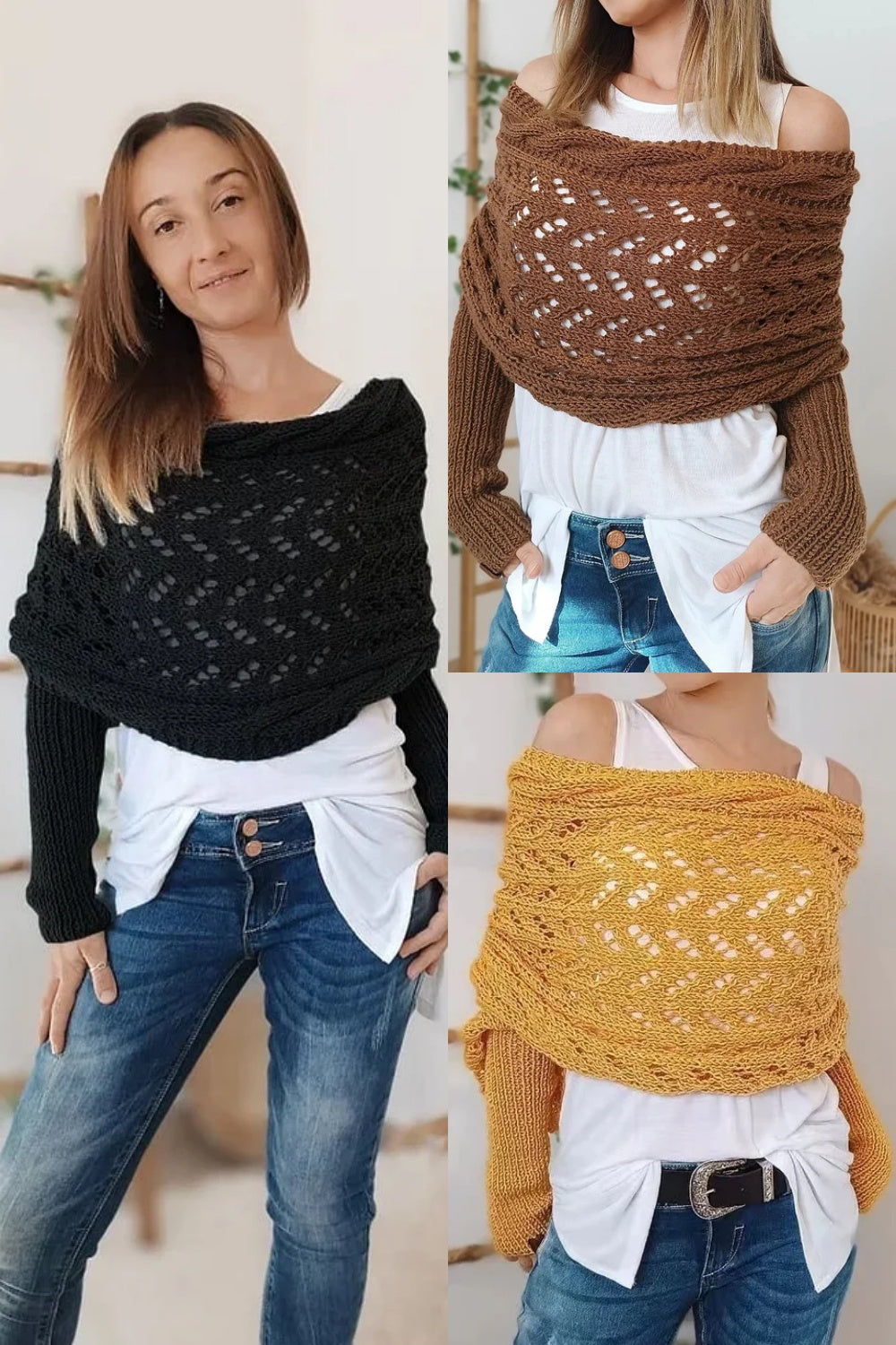 Eaksone - Knitted Wrap Shrugs For Women