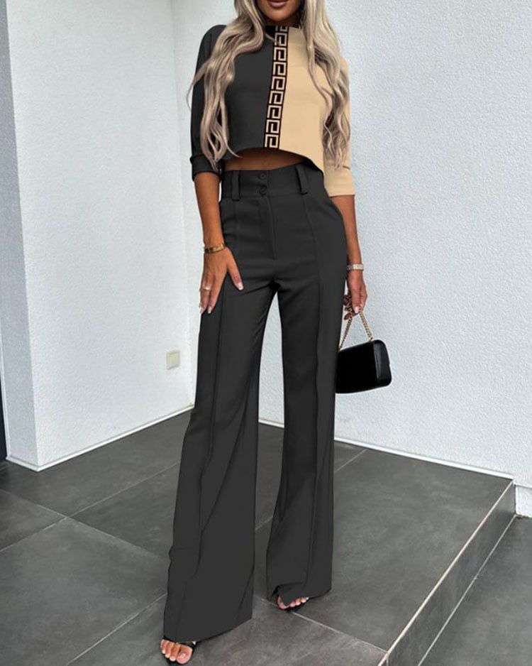 Eaksone - Fashionable solid color high waisted straight pants suit