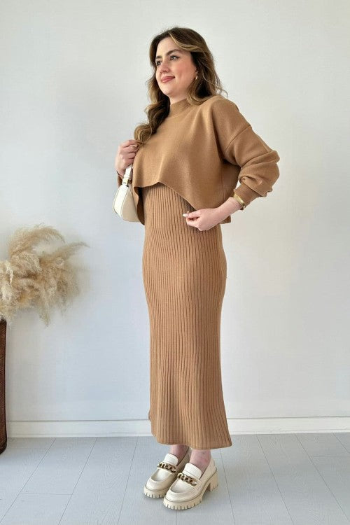 Eaksone - Short Sweater Knit Dress Set