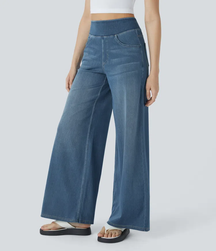 Eaksone - Super Stretch High-Waisted Wide Leg Jeans
