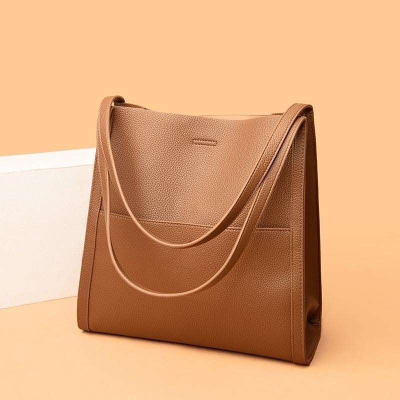 Eaksone - Solid color simple genuine leather shoulder bag