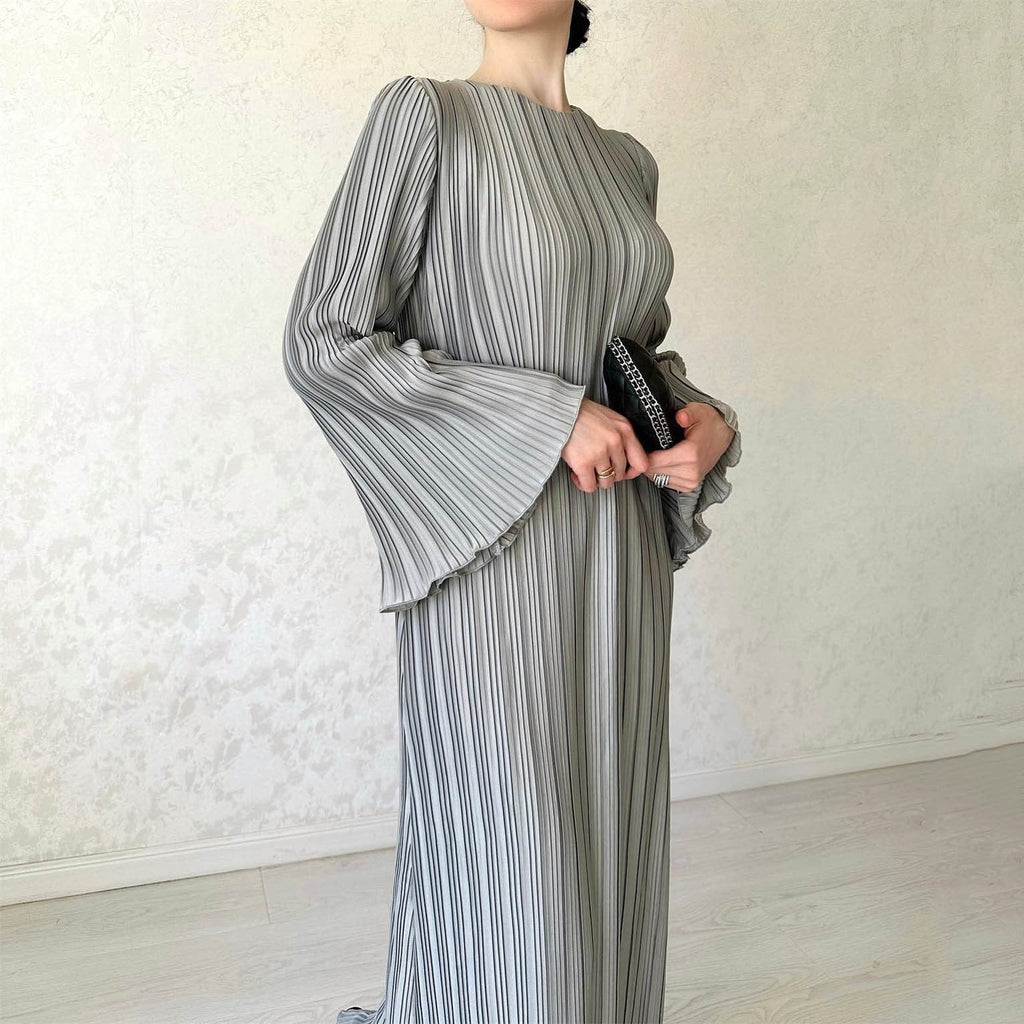 Eaksone - Pleated Bell Sleeve Maxi Dress