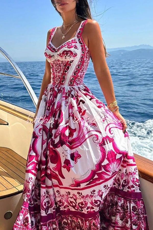 Eaksone - Stunning Floral Print Suspender Patchwork Maxi Dress