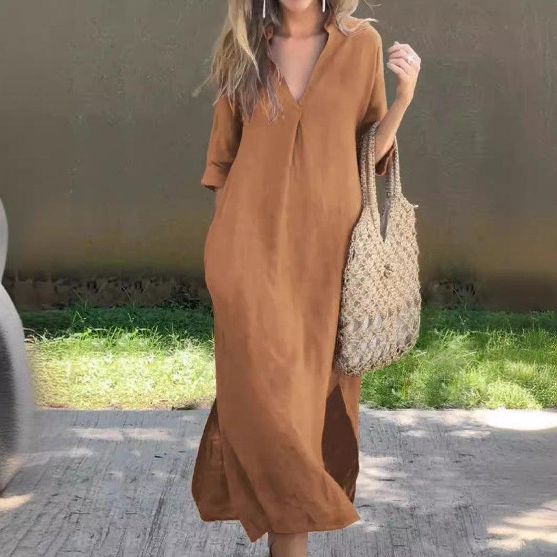 Eaksone - Elegante jurk met split V-hals