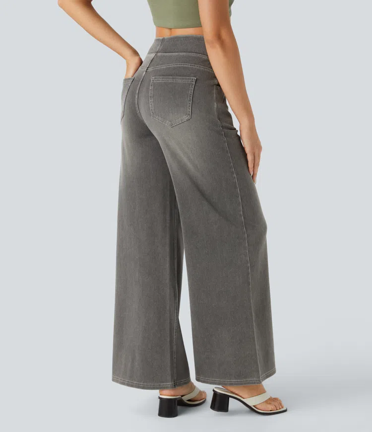 Eaksone - Super Stretch High-Waisted Wide Leg Jeans