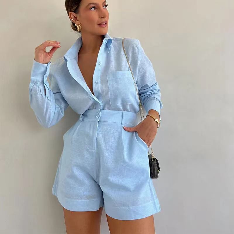Eaksone - Women's Casual Linen Blouse and Shorts Set