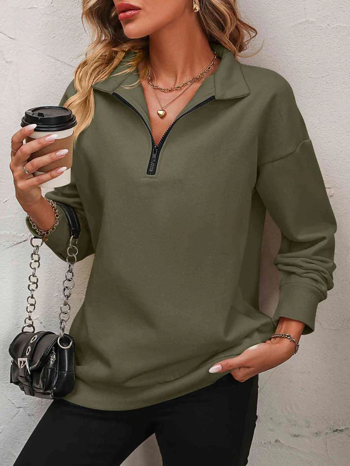 Eaksone - Womens Zip-Up Dropped Shoulder Sweatshirt