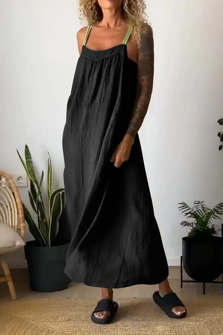 Eaksone - Women's Simple Cotton Linen Sling Dress