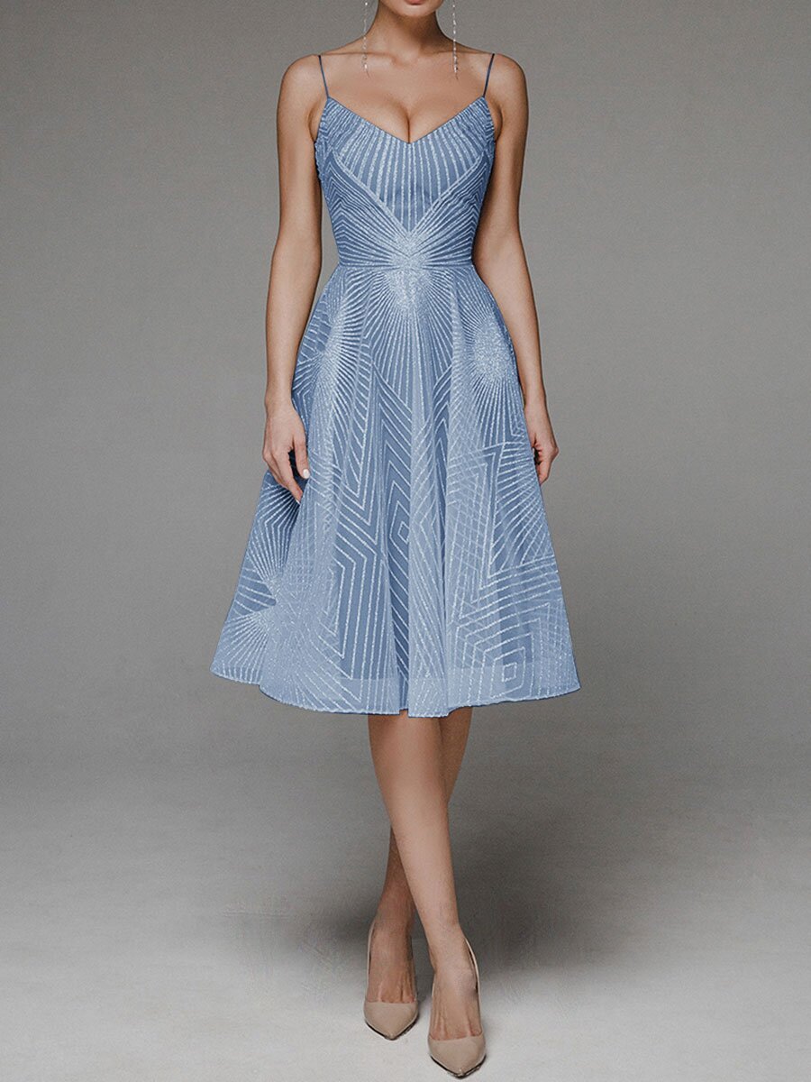 Eaksone - Fashion V Neck Sling A-Line Dress