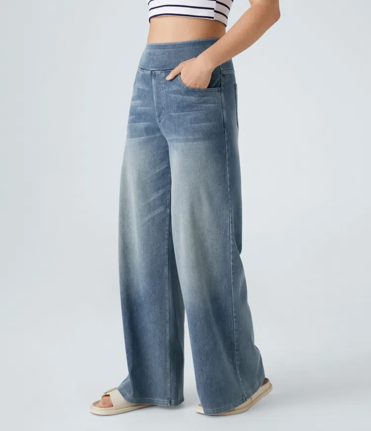 Eaksone - Super Stretch High-Waisted Wide Leg Jeans