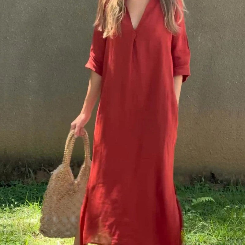 Eaksone - Elegante jurk met split V-hals