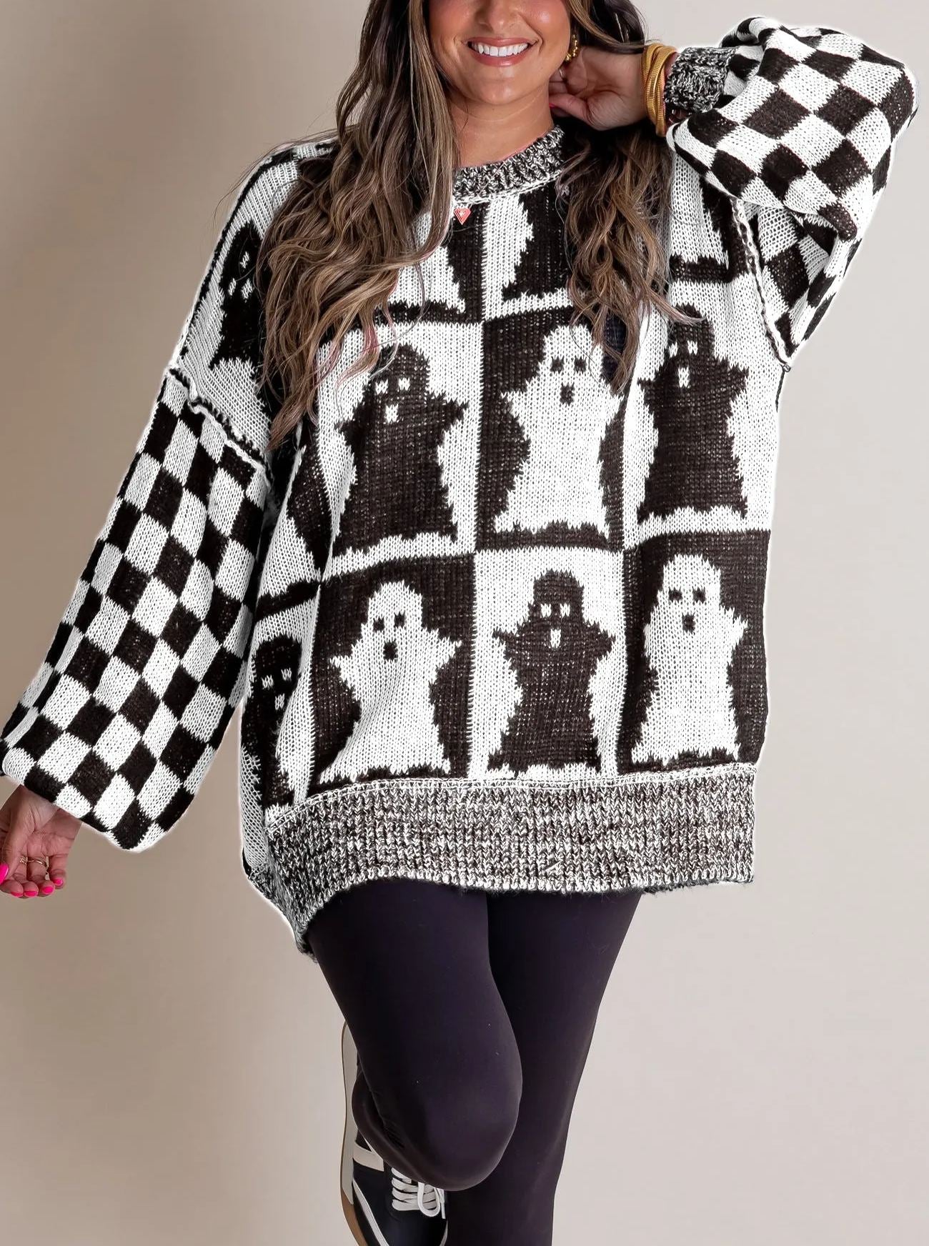 Eaksone - Women's Halloween Checkered Sweater