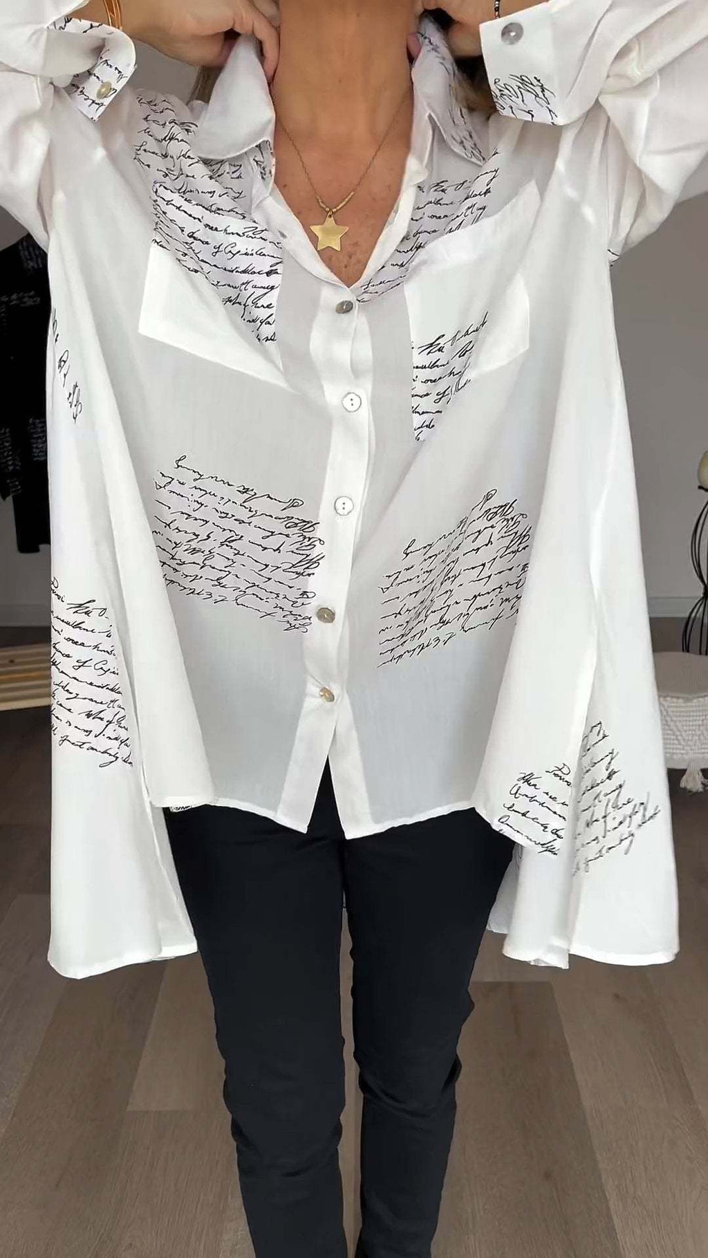 Eaksone - Letter Print Fashion Lapel Shirt