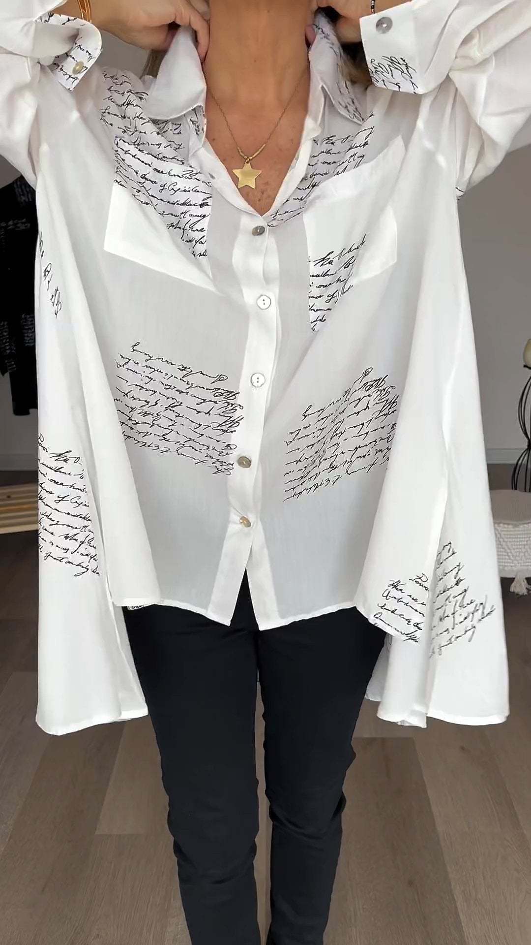 Eaksone - Letter Print Fashion Lapel Shirt