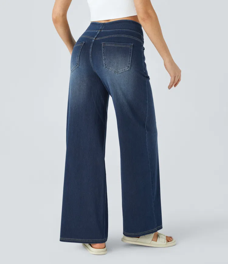 Eaksone - Super Stretch High-Waisted Wide Leg Jeans