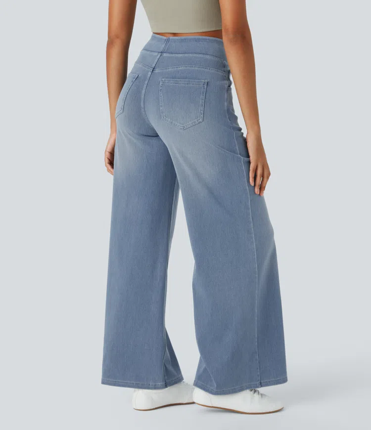 Eaksone - Super Stretch High-Waisted Wide Leg Jeans
