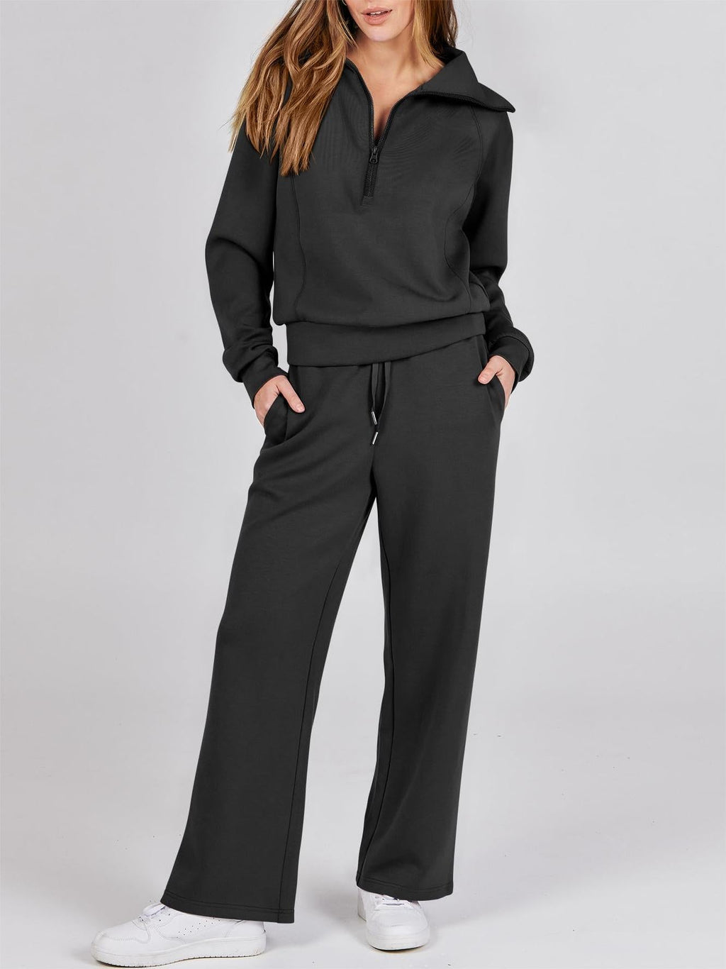 Eaksone - Women's Navy Collar Half Zip Suit