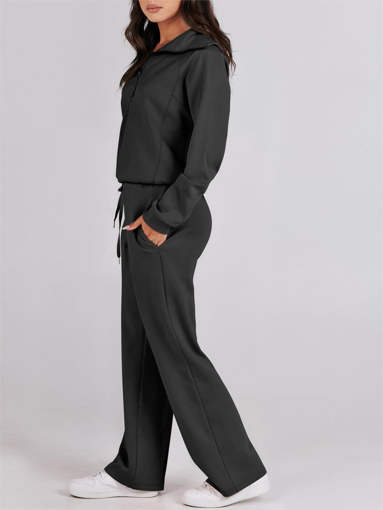 Eaksone - Women's Navy Collar Half Zip Suit