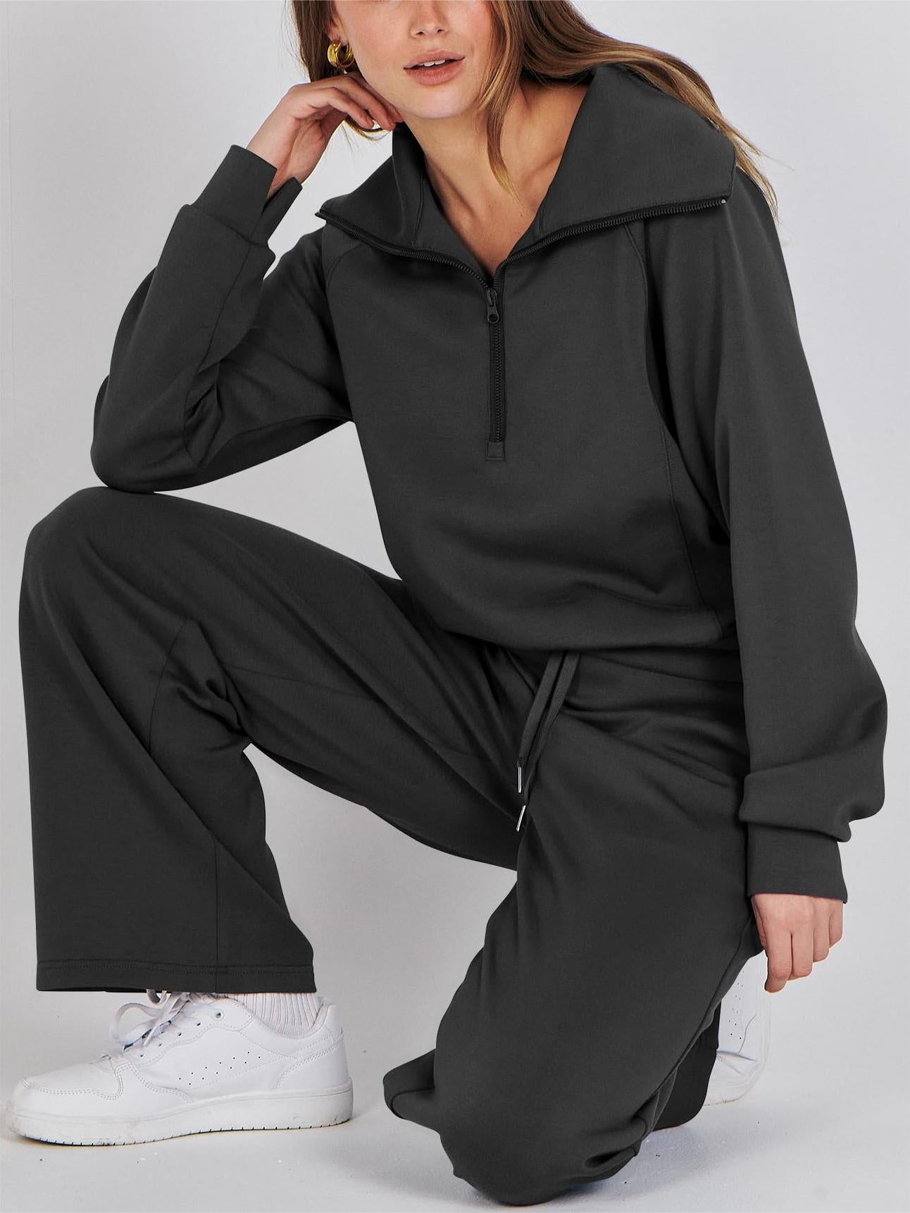 Eaksone - Women's Navy Collar Half Zip Suit