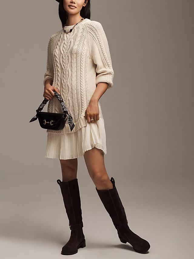Eaksone - Women's Round Neck Cable Knit Sweater Mini Skirt
