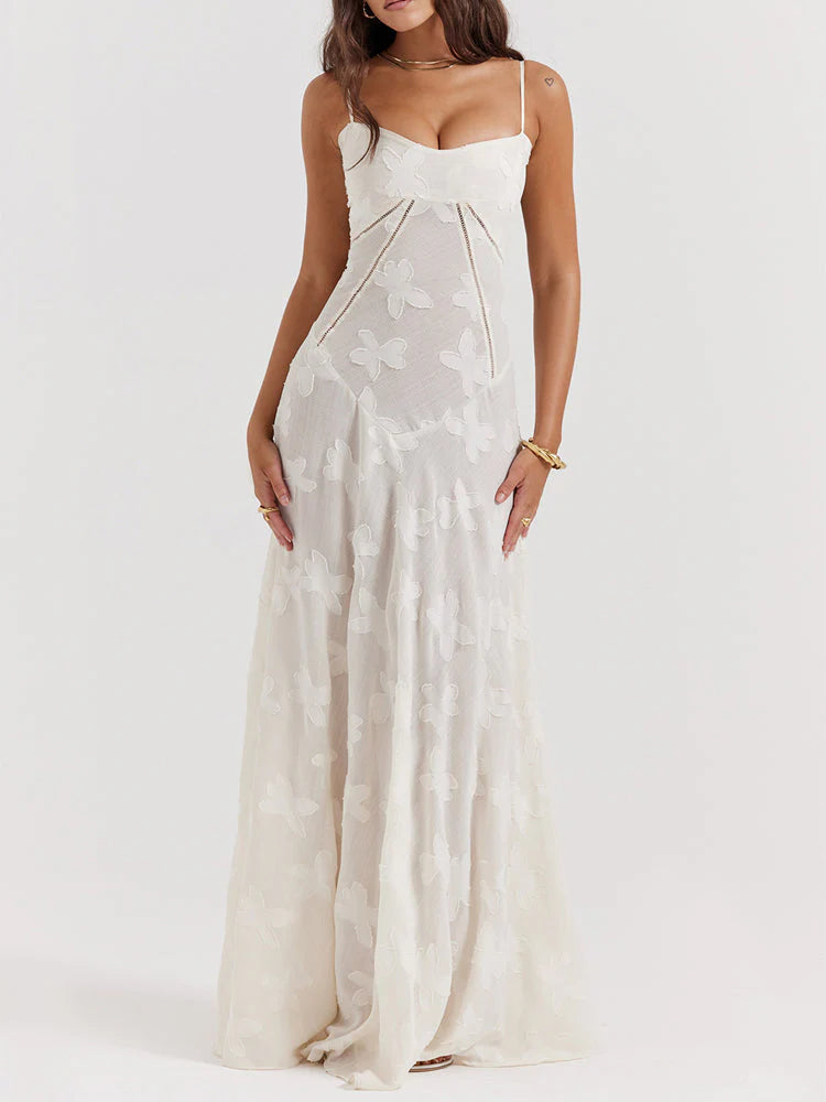 Eaksone - Fishbone halter dress crushed flower dress