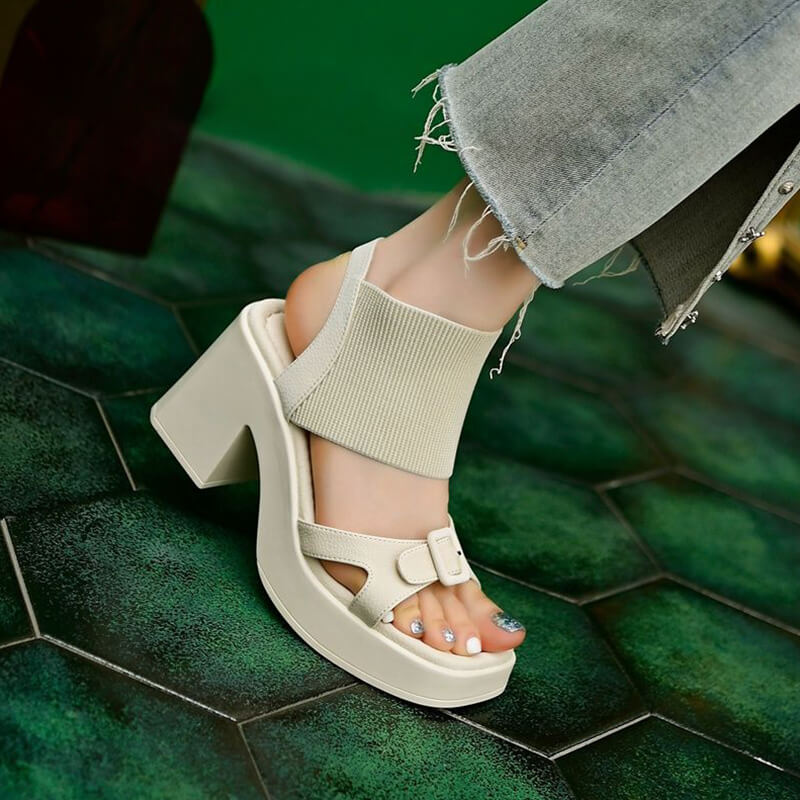 Eaksone - Knit Leather Roman High Heel Sandals