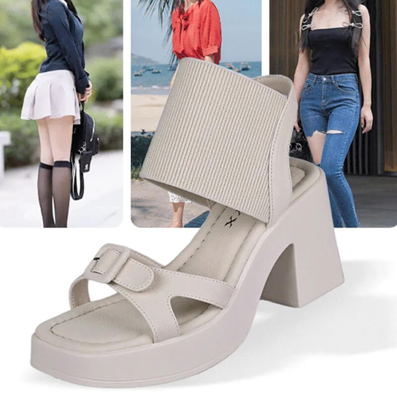 Eaksone - Knit Leather Roman High Heel Sandals