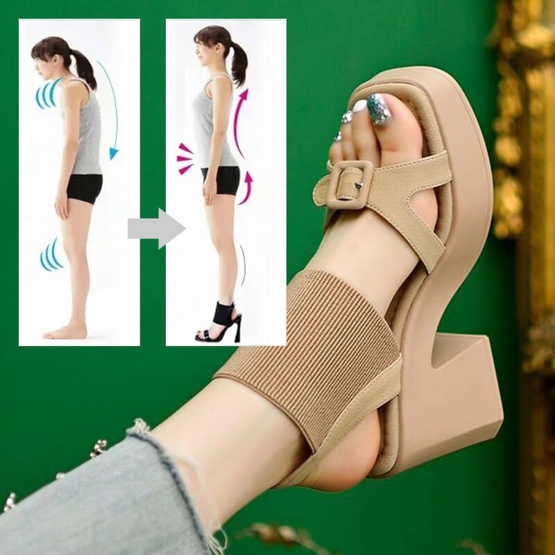Eaksone - Knit Leather Roman High Heel Sandals