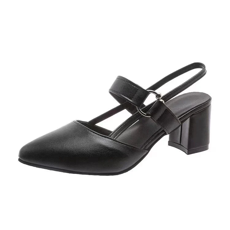 Eaksone - Women's thick heel pointed toe buckle high heel sandals