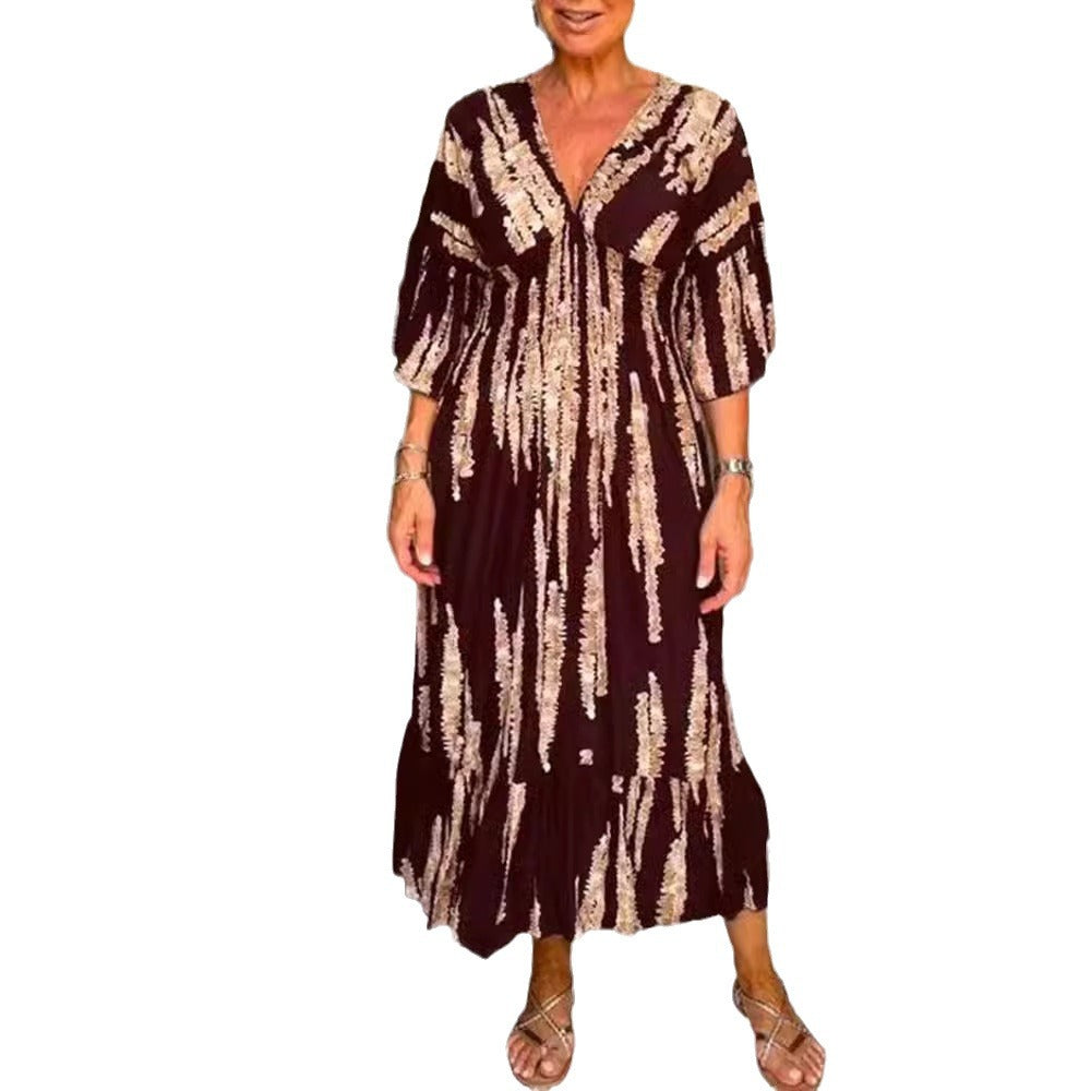 Eaksone - V-neck tie-dye print dress
