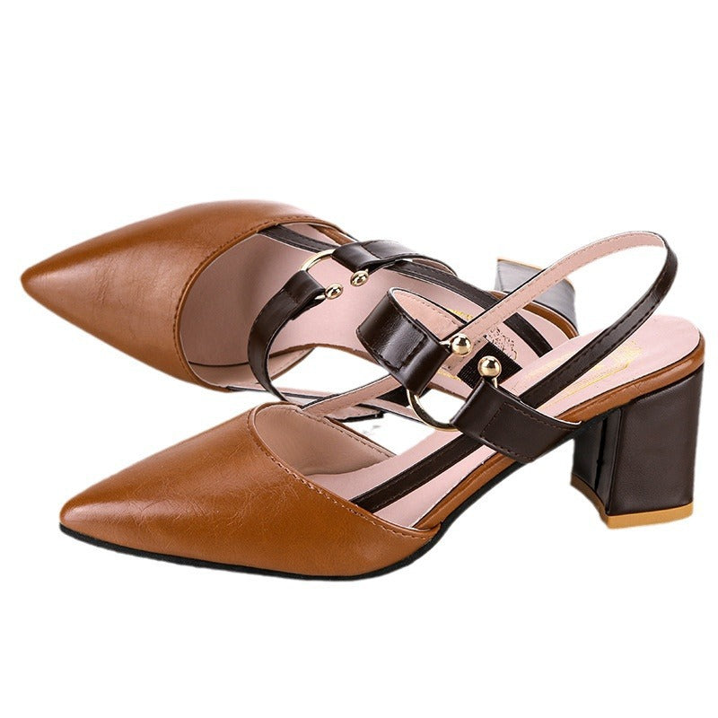 Eaksone - Women's thick heel pointed toe buckle high heel sandals