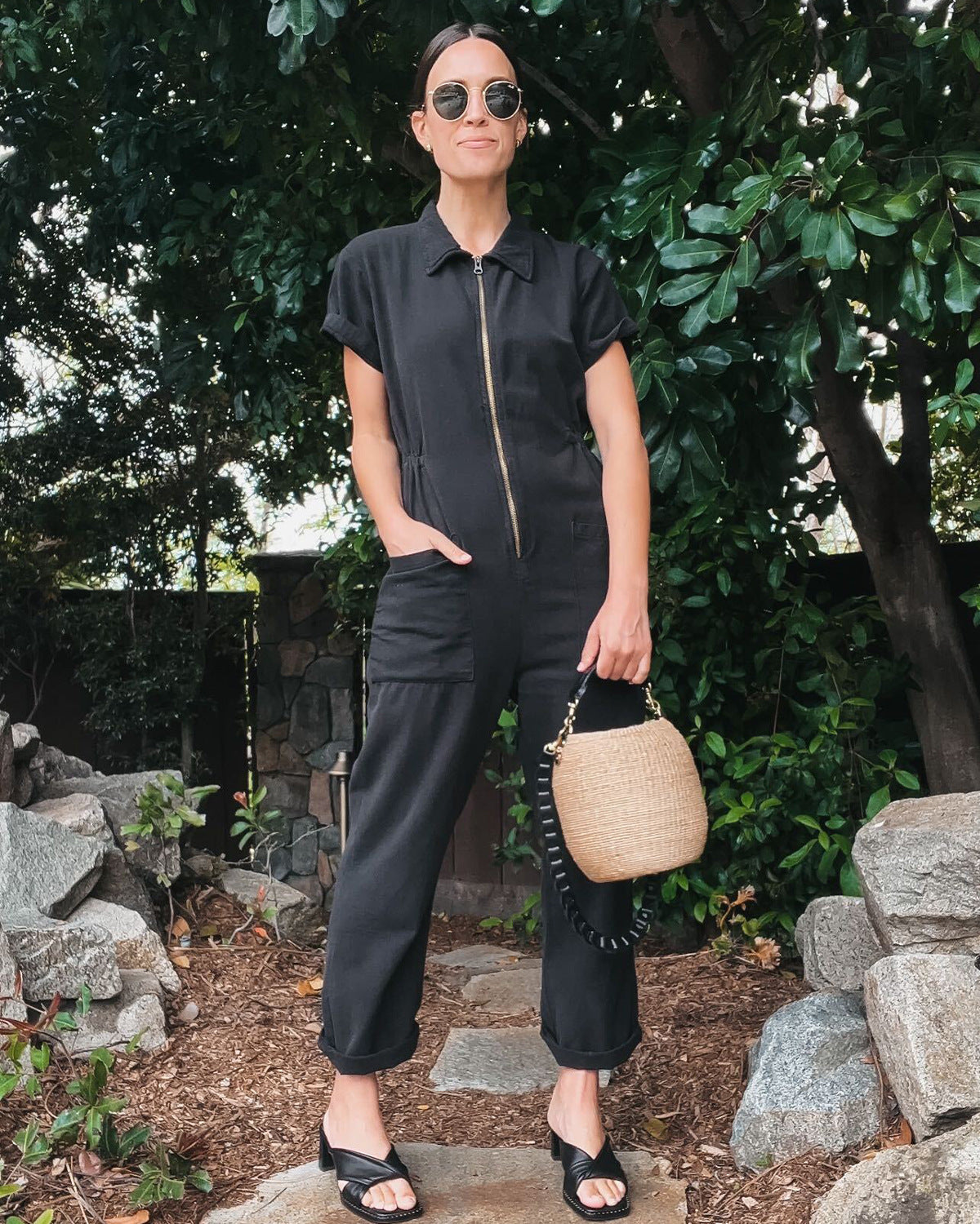 Eaksone - Summer women's solid color casual fashion zipper jumpsuit
