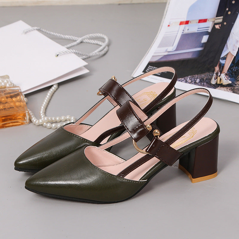 Eaksone - Women's thick heel pointed toe buckle high heel sandals