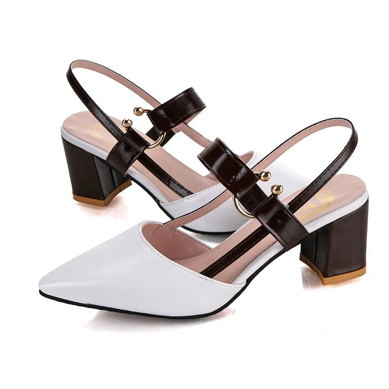 Eaksone - Women's thick heel pointed toe buckle high heel sandals