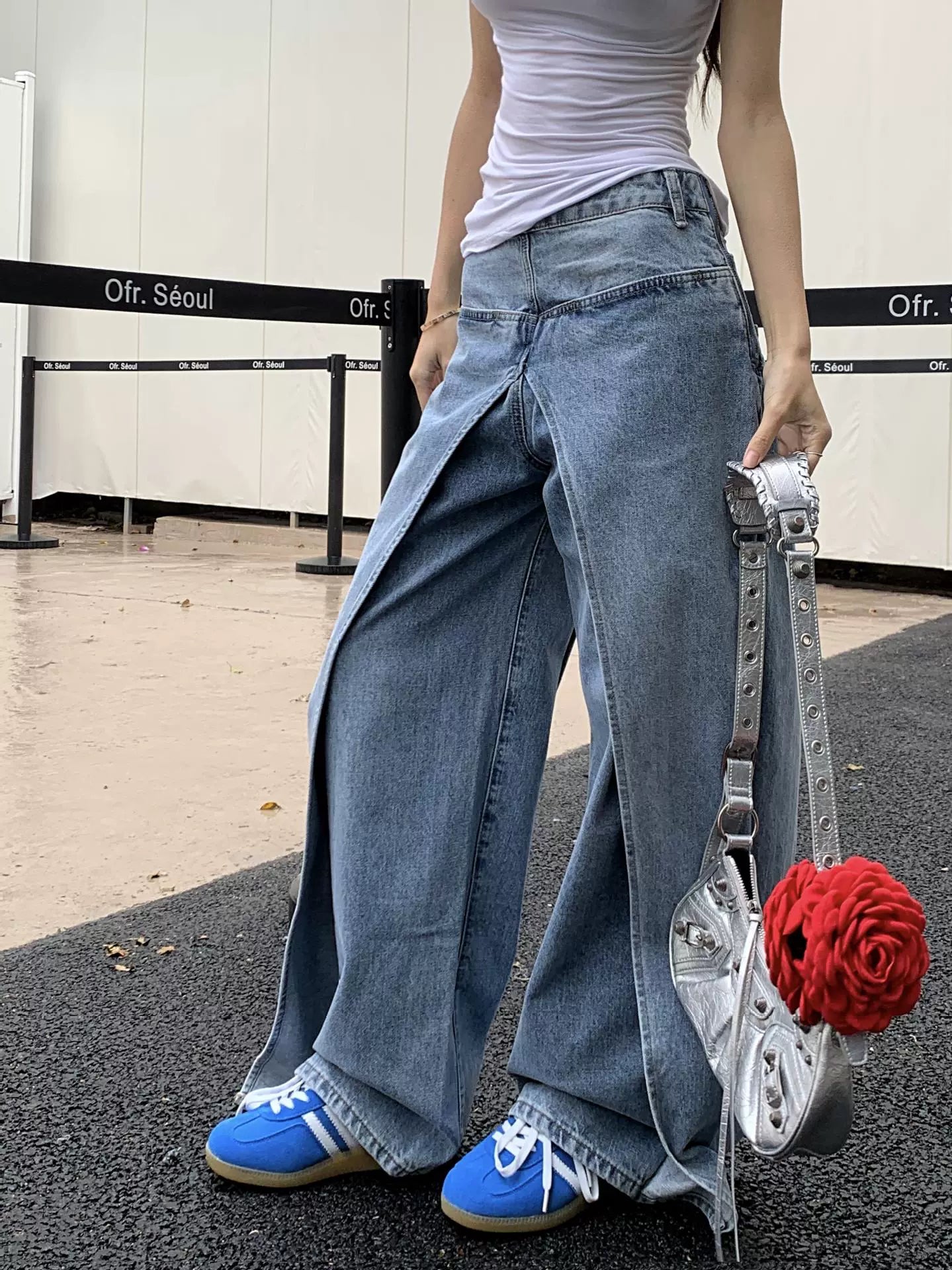 Eaksone - Fake two-piece high-end hot girl denim skirt