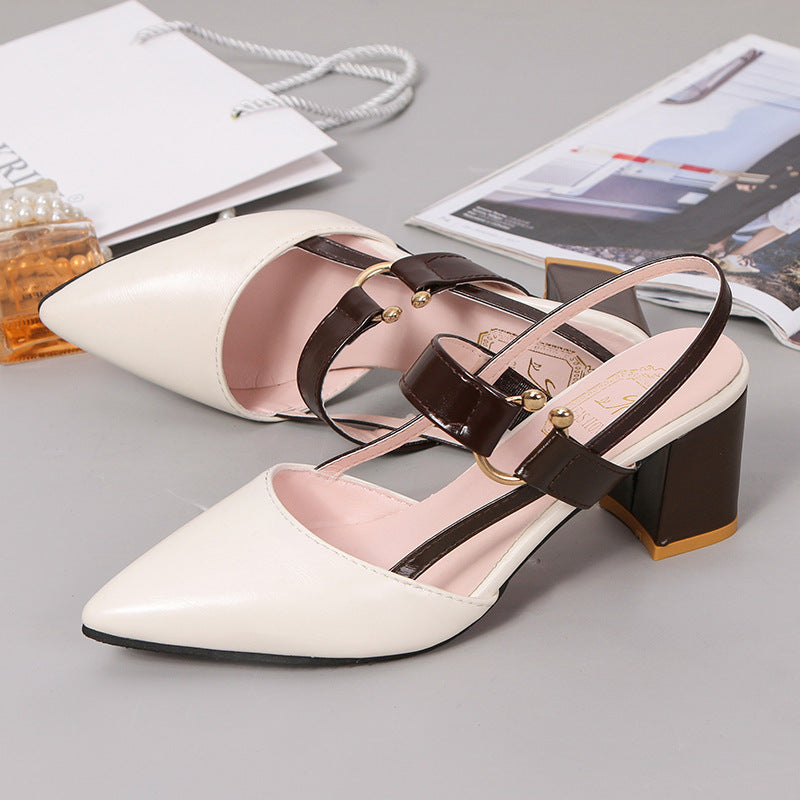 Eaksone - Women's thick heel pointed toe buckle high heel sandals