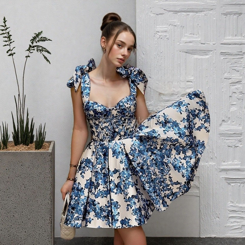 Eaksone - eden floral print bow shoulder dresses