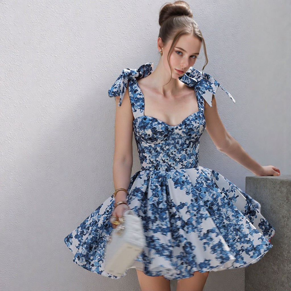 Eaksone - eden floral print bow shoulder dresses